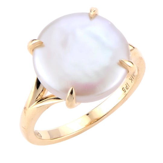14KT Yellow Gold Freshwater Coin Pearl Ring