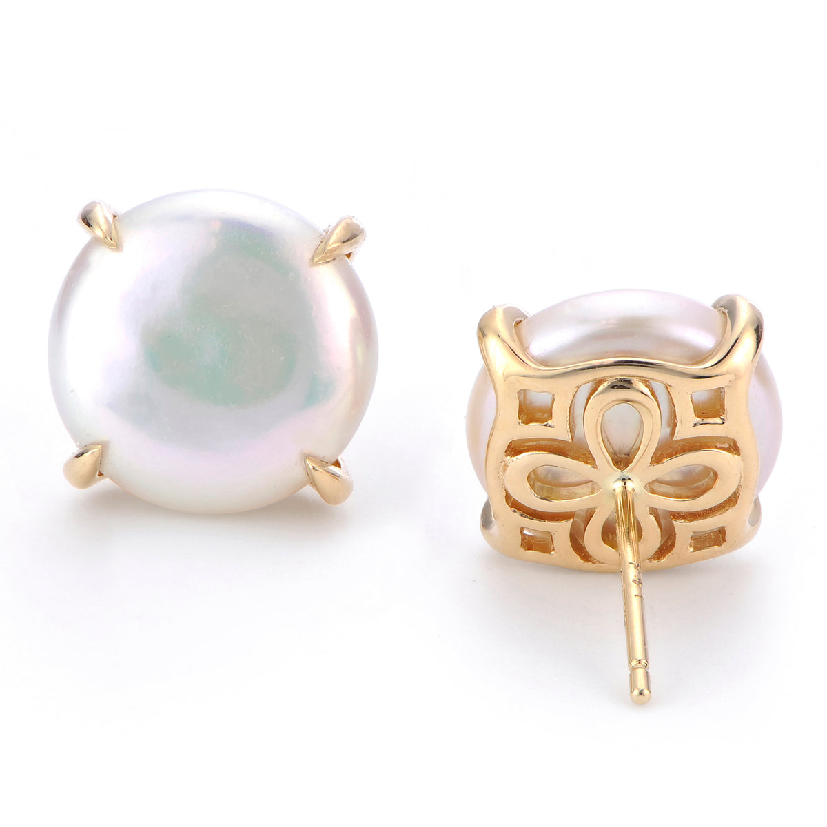 14KT Yellow Gold Freshwater Coin Pearl Earring