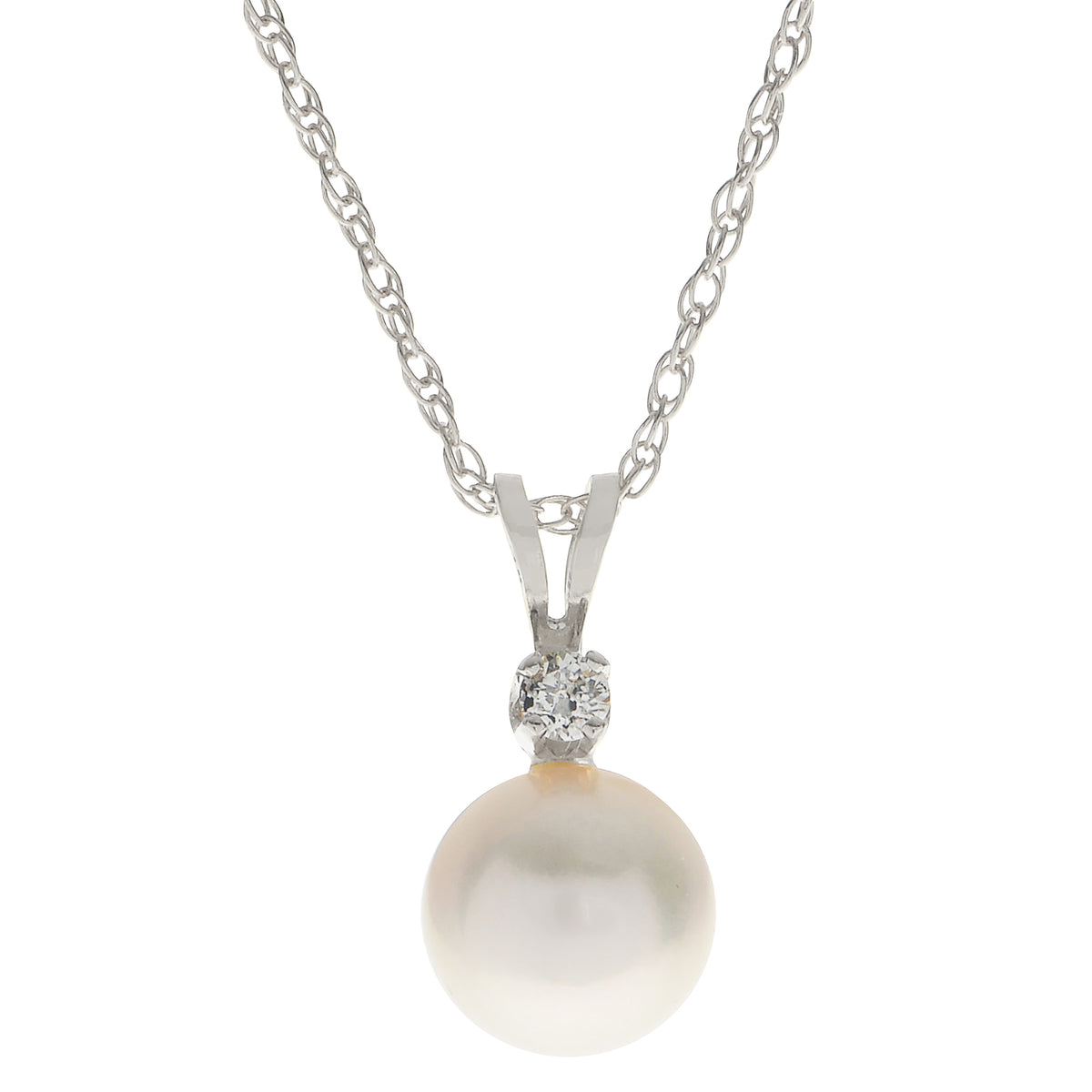 14 KT Akoya Pearl & Diamond Pendant (Select Quality, Size, & Gold Color)