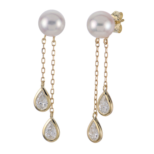 14KT Yellow Gold Akoya Pearl & LGD Earring