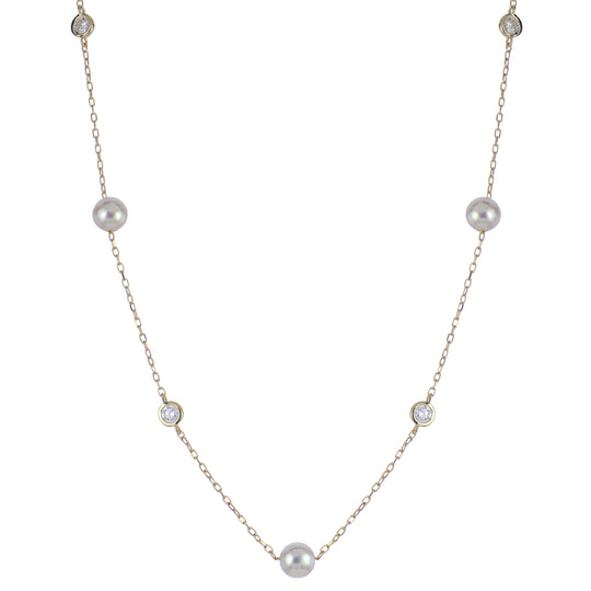 14KT Yellow Gold Akoya Pearl & LGD Necklace