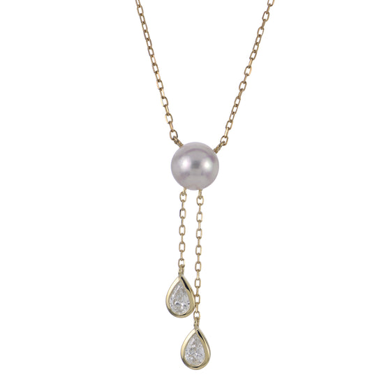 14KT Yellow Gold Akoya Pearl & LGD Necklace