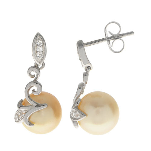 10KT White Gold Golden South Sea Pearl Earring