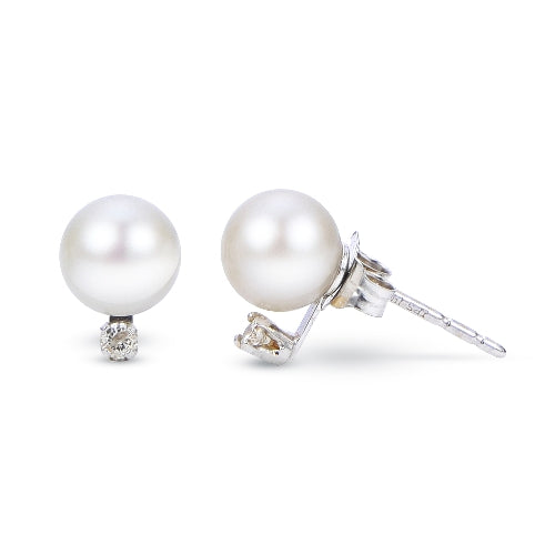 14KT Freshwater Pearl Stud & Diamond (Select Quality, Size, & Gold Color)