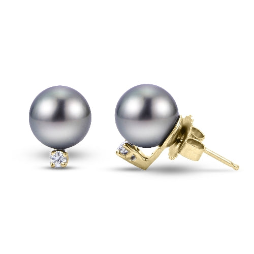 14K Crown Tahitian Stud & Diamond (Select Pearl Size & Gold Color)