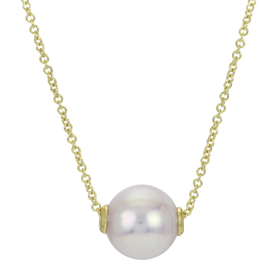 14KT Yellow Gold Akoya Pearl Solitaire Necklace