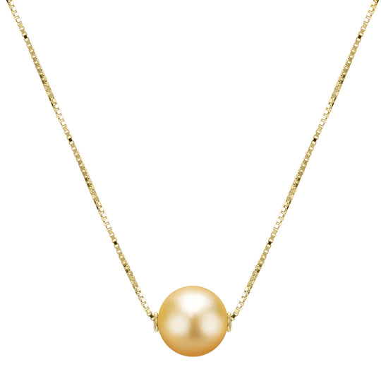 14KT Yellow Gold Golden South Sea Pearl Solitaire Necklace