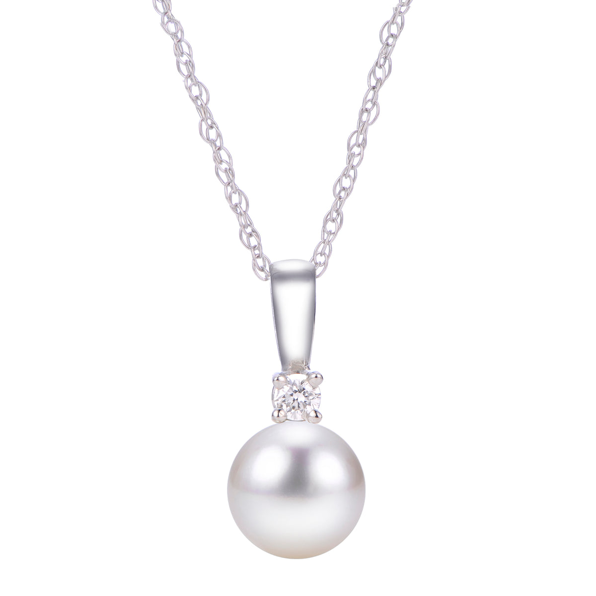 14KT White South Sea Pearl & Diamond Pendant (Select Quality, Size, & Gold Color)