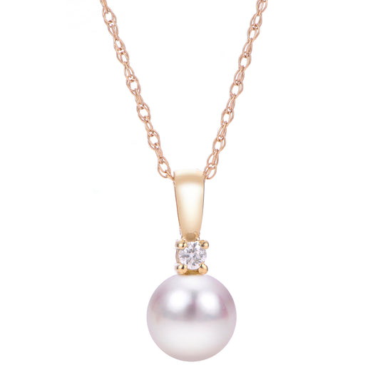 18 KT "Crown" Akoya & Diamond Pendant (Select Pearl Size)